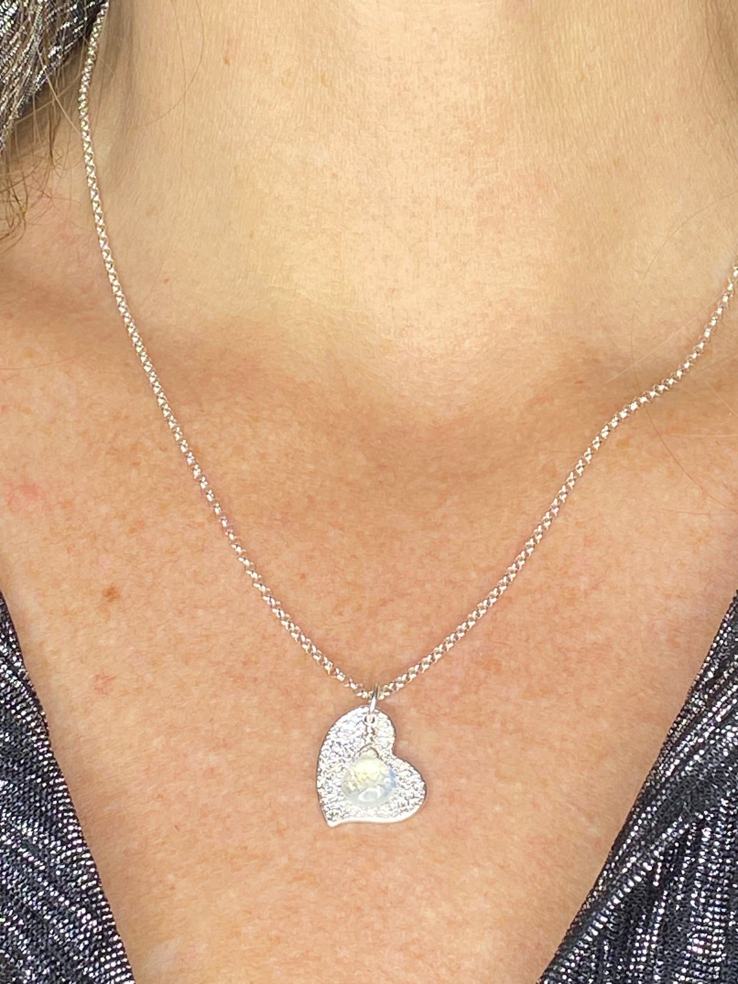 Heart Sandpaper and Moonstone Necklace