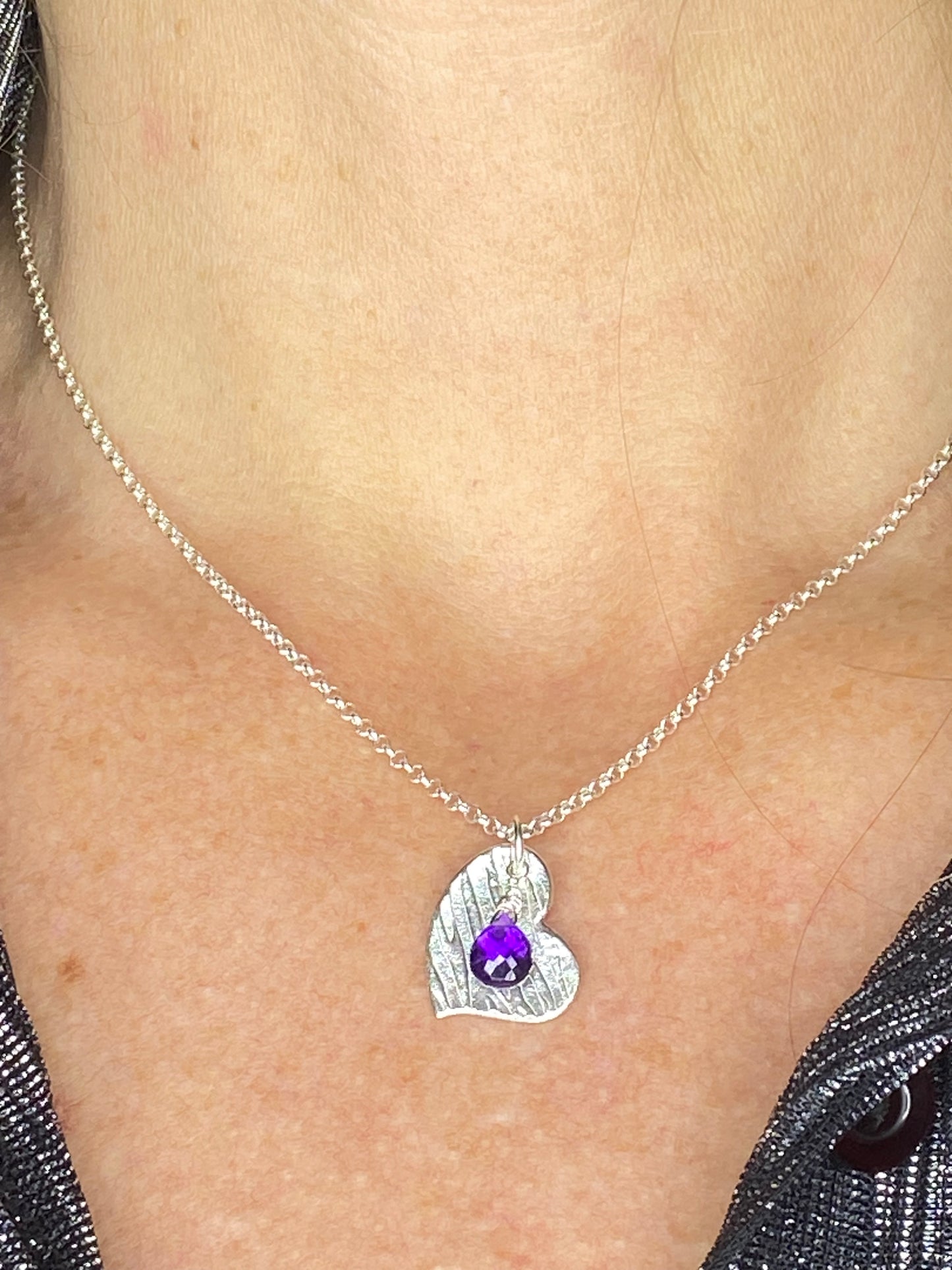 Heart Zebra and Purple Amethyst Necklace