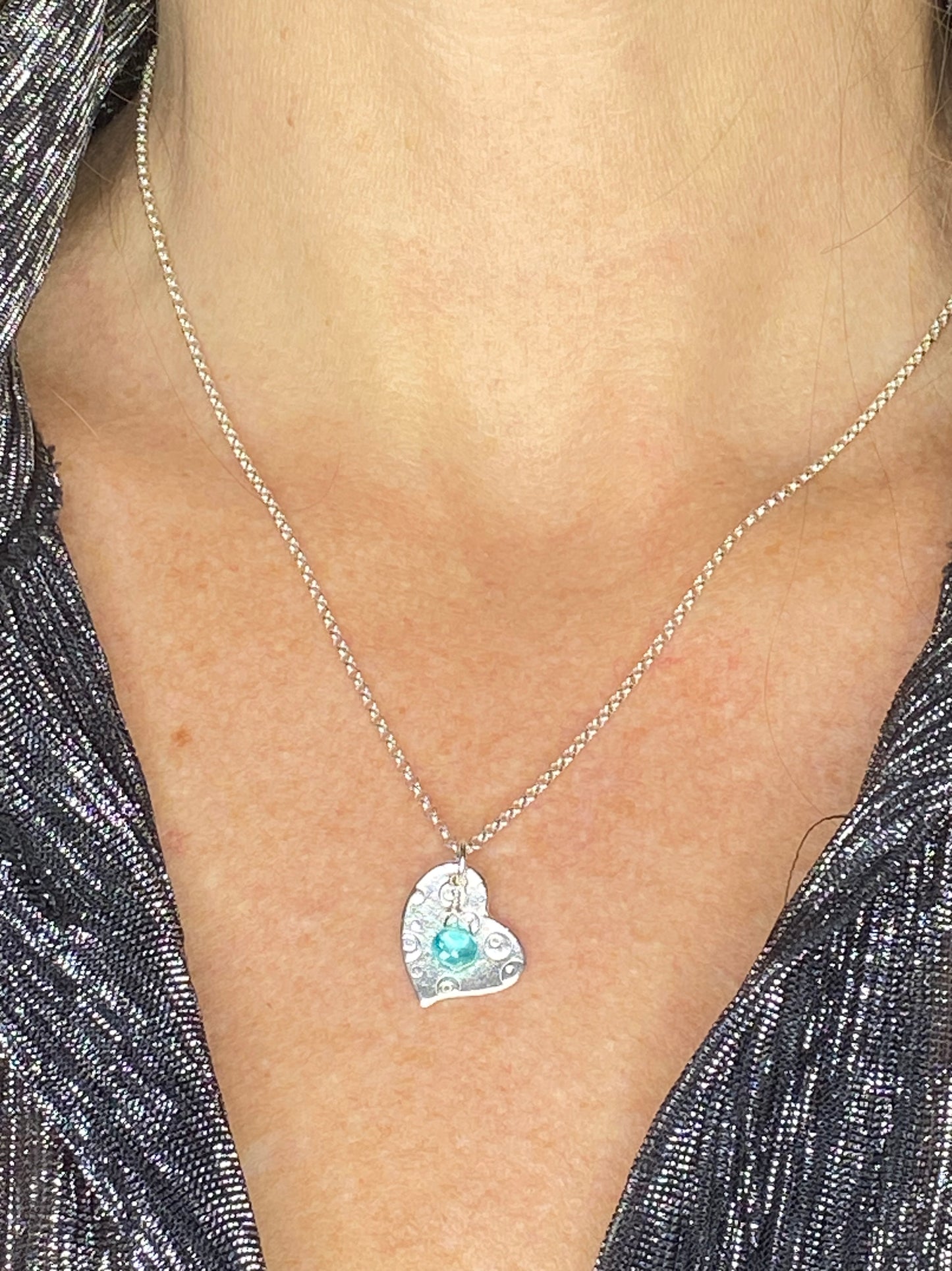 Heart Water Drops and Light Blue Apatite Necklace
