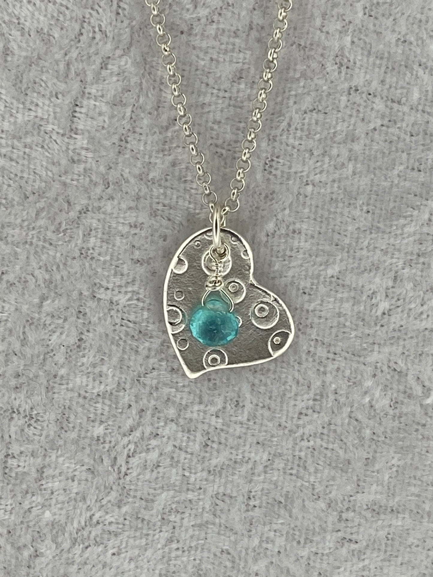 Heart Water Drops and Light Blue Apatite Necklace
