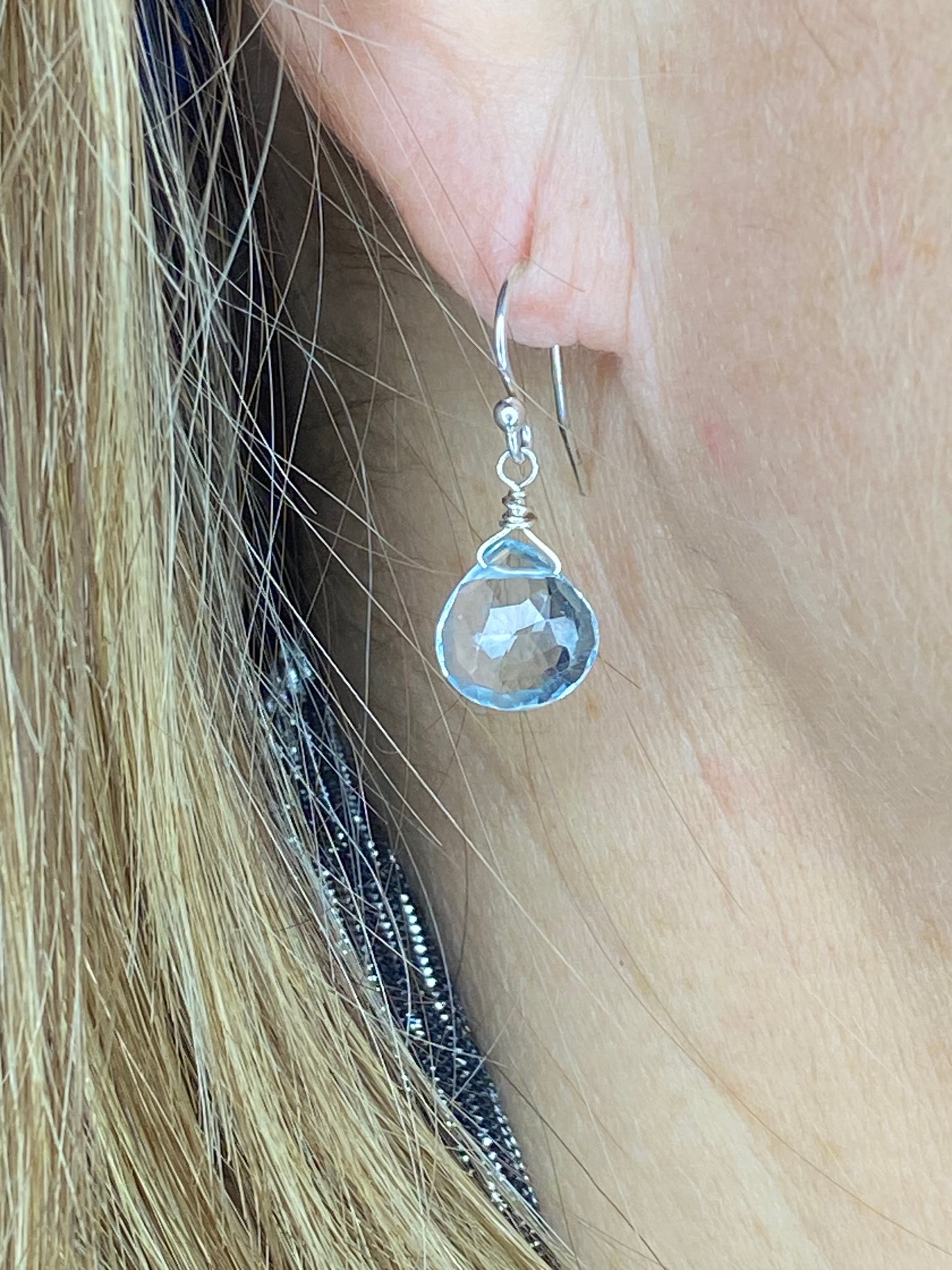 Blue Topaz Heart Briolette Earrings