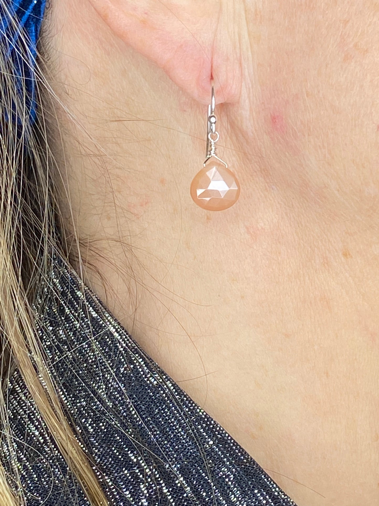 Peach Moonstone Heart Briolette Earrings