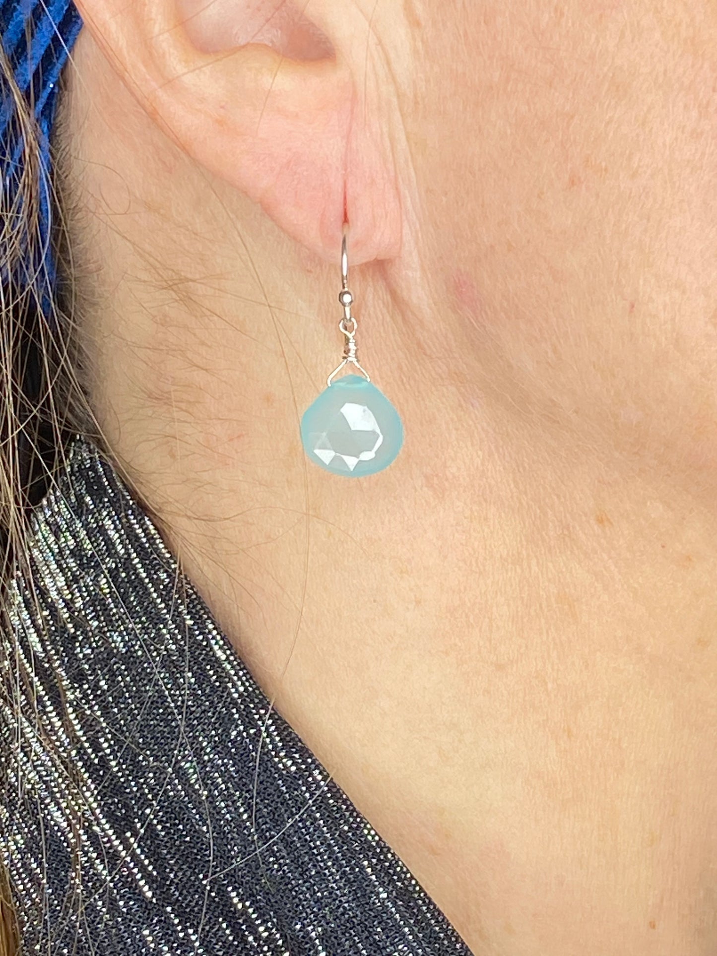 Aqua Chalcedony Heart Briolette Earrings
