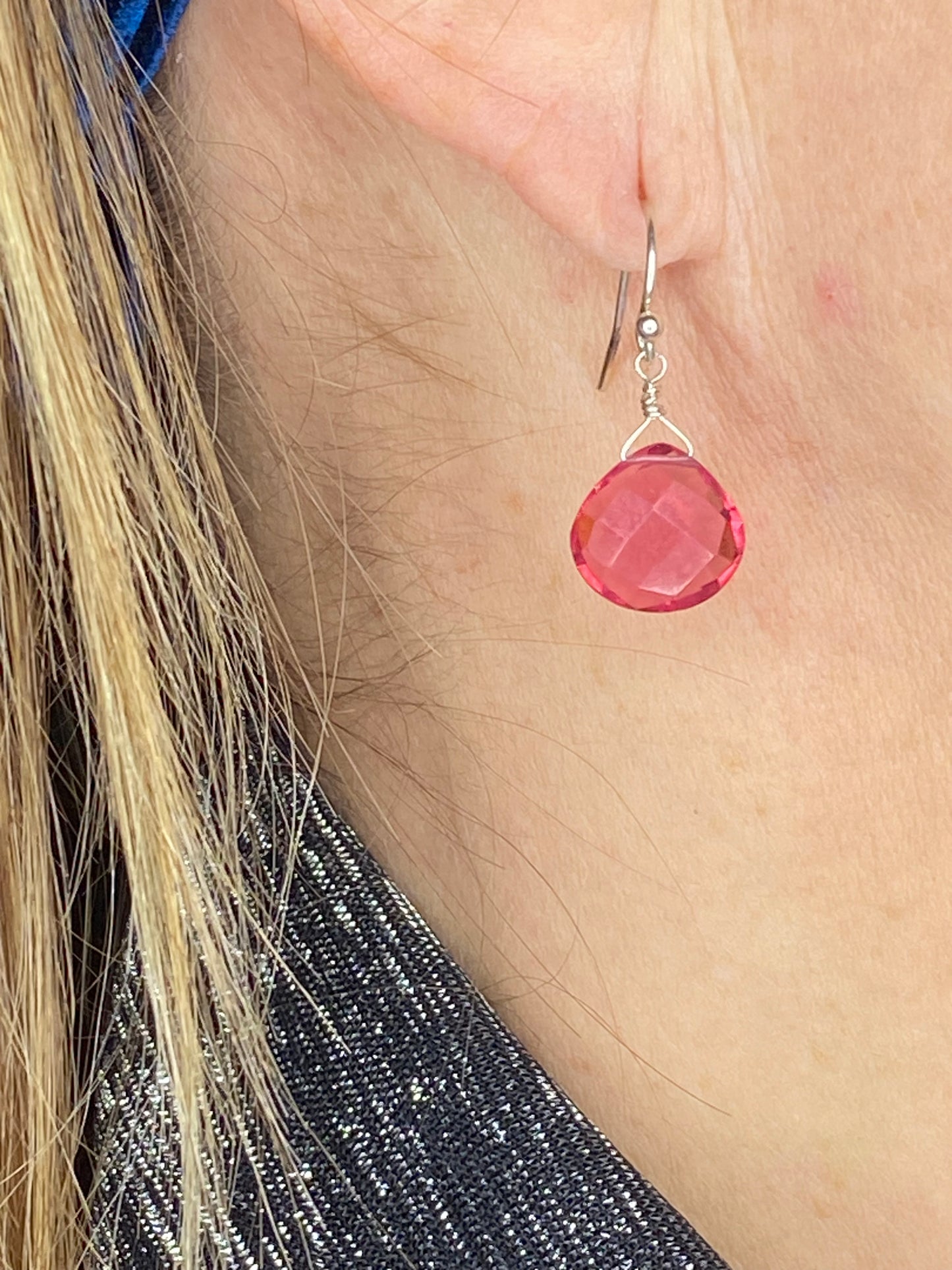 Hot Pink Heart Briolette Earrings