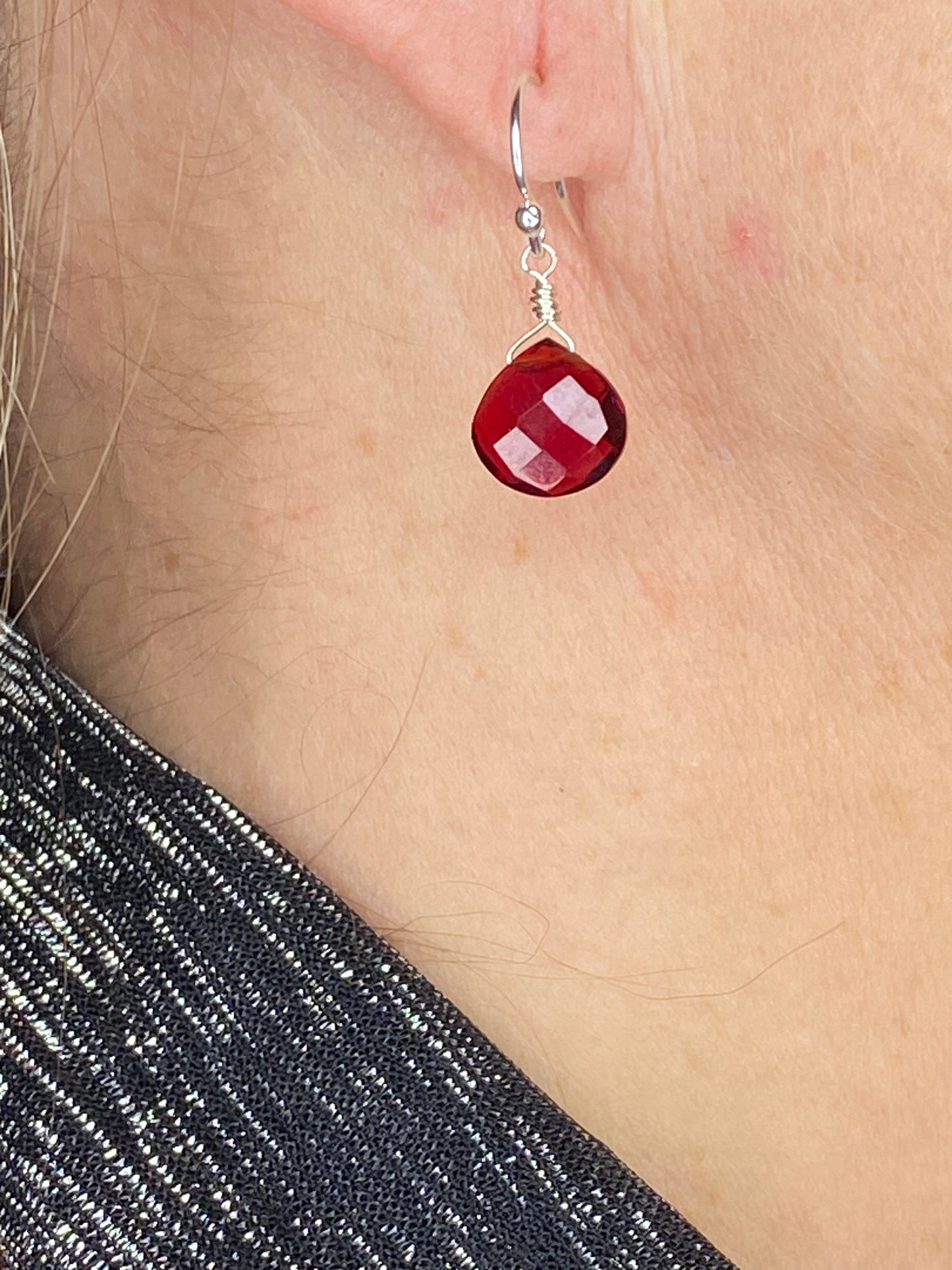 Garnet Red Heart Briolette Earrings