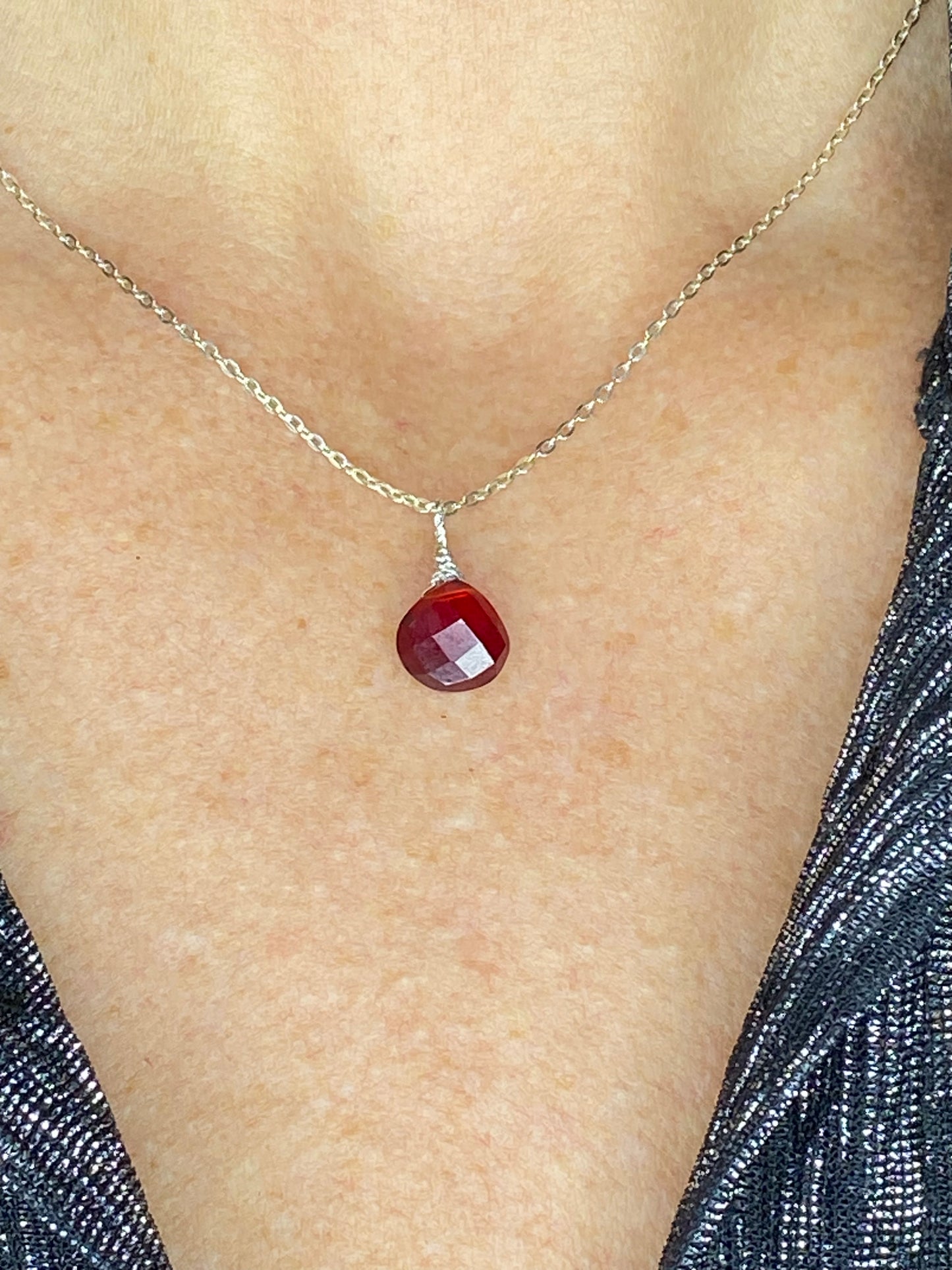 Garnet Red Heart Briolette Necklace