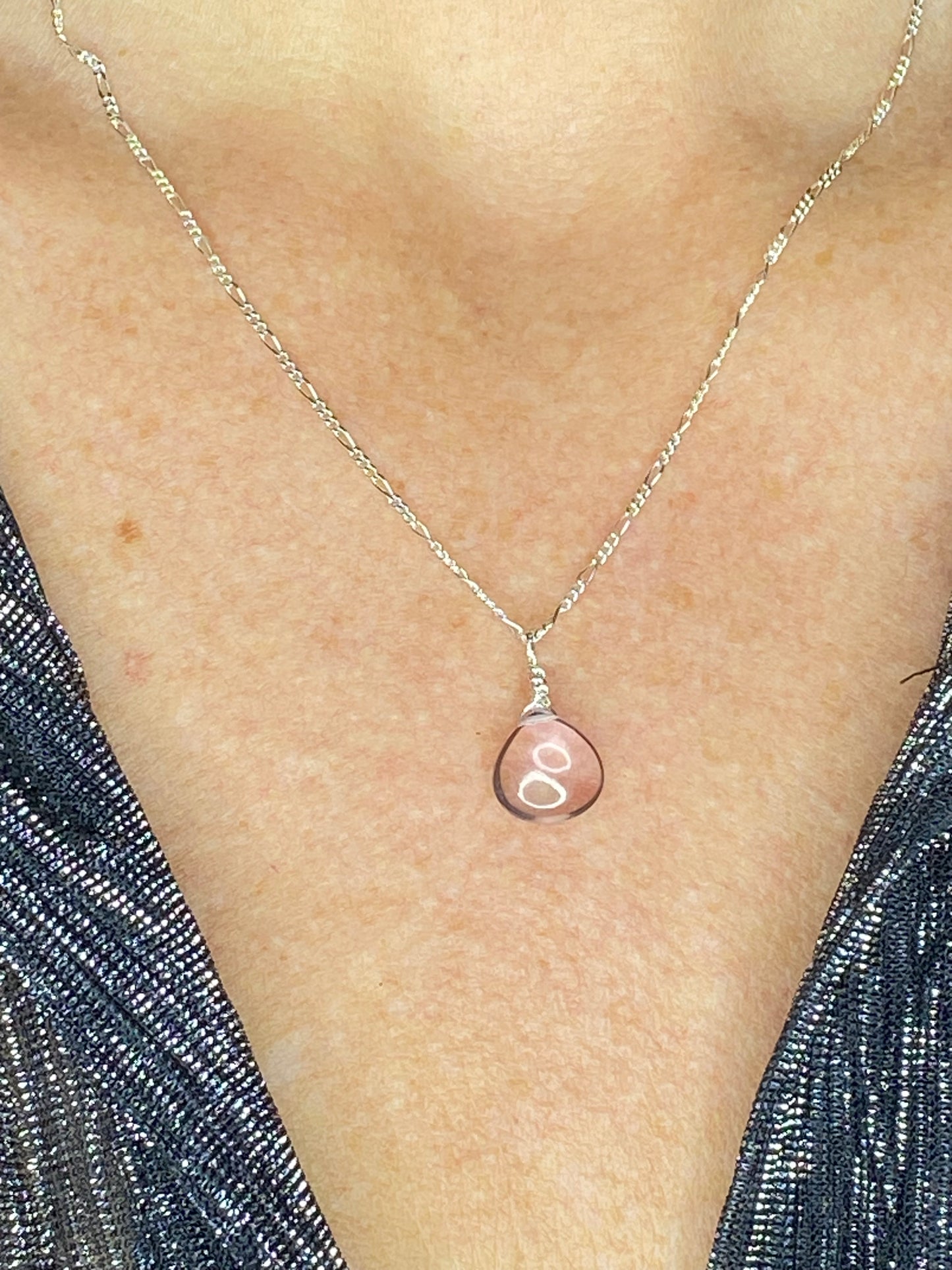 Pink Amethyst Heart Briolette Necklace