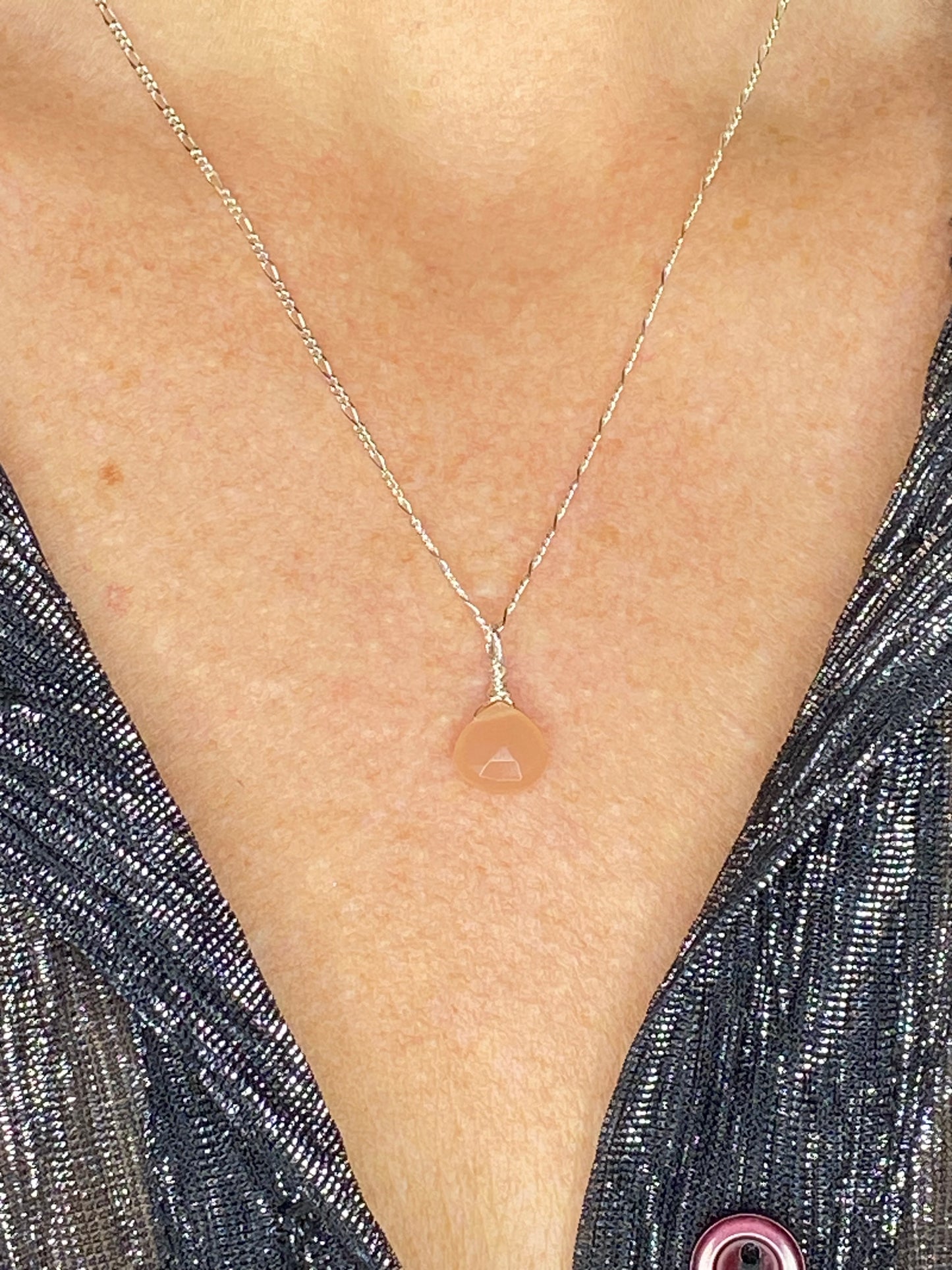 Peach Moonstone Heart Briolette Necklace