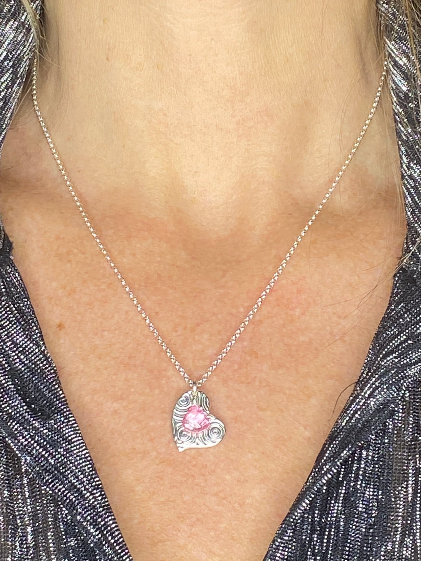 Heart Circles and Pink Topaz Necklace