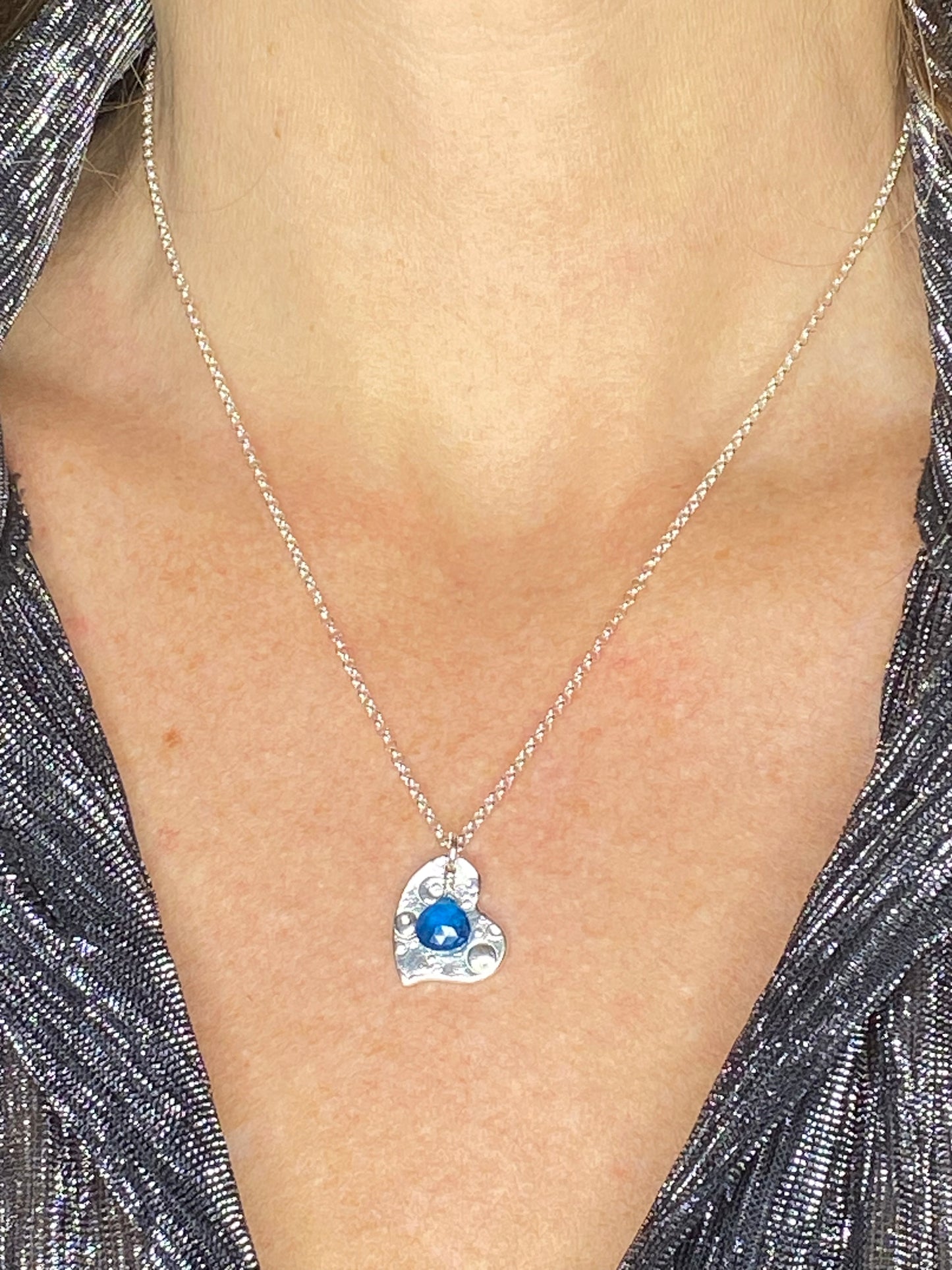 Heart Water Drops and Dark Blue Apatite Necklace