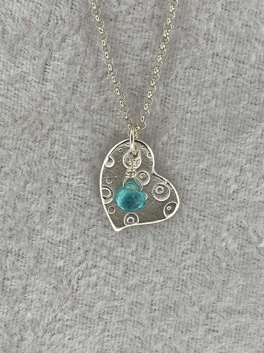 Heart Water Drops and Light Blue Apatite Necklace