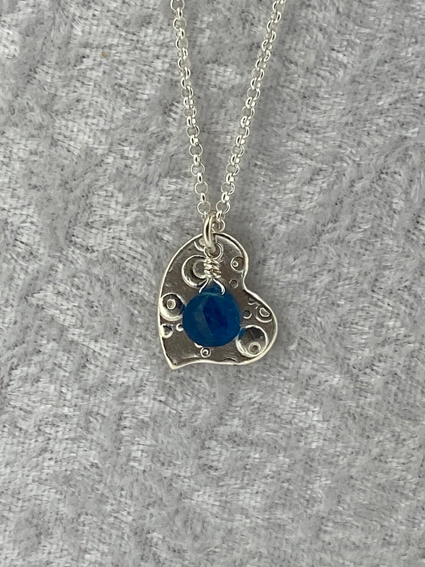 Heart Water Drops and Dark Blue Apatite Necklace