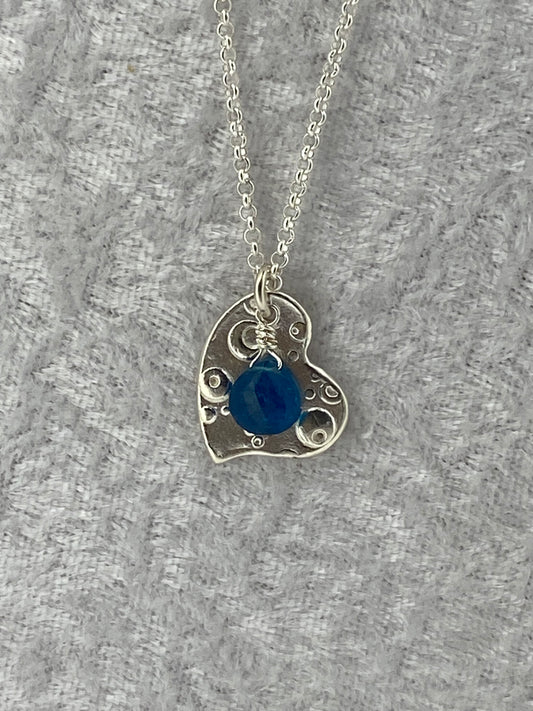 Heart Water Drops and Dark Blue Apatite Necklace