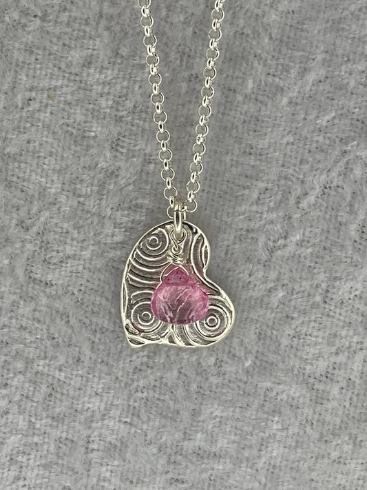 Heart Circles and Pink Topaz Necklace