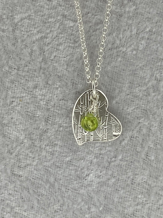 Heart Bamboo and Peridot Necklace