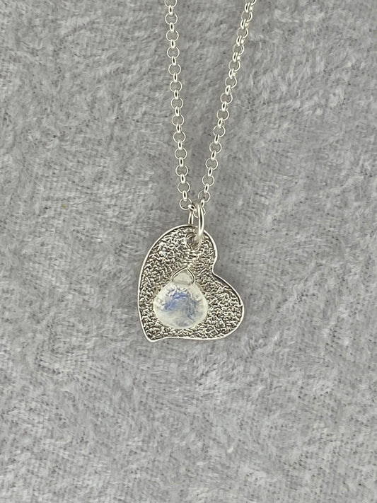 Heart Sandpaper and Moonstone Necklace