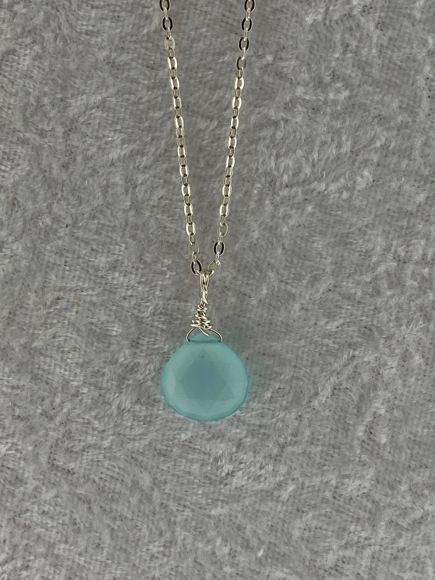 Aqua Chalcedony Heart Briolette Necklace