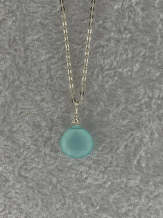 Aqua Chalcedony Heart Briolette Necklace