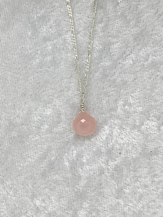 Rose Chalcedony Heart Briolette Necklace