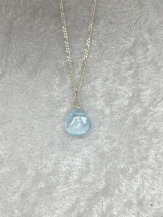 Blue Topaz Heart Briolette Necklace
