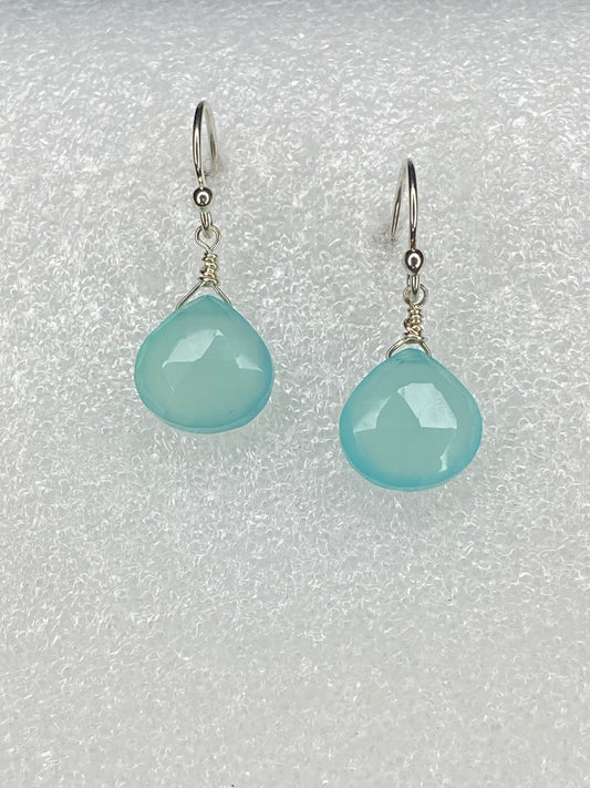 Aqua Chalcedony Heart Briolette Earrings
