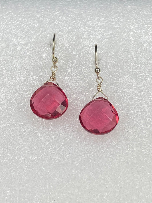 Hot Pink Heart Briolette Earrings