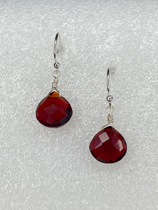 Garnet Red Heart Briolette Earrings