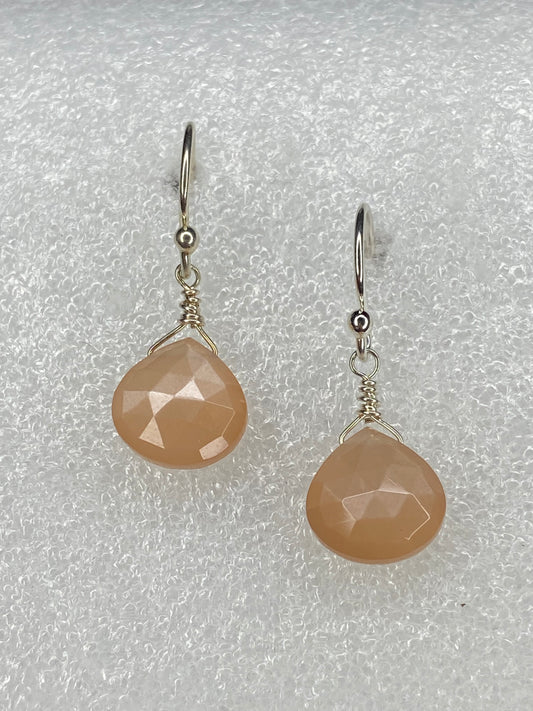 Peach Moonstone Heart Briolette Earrings