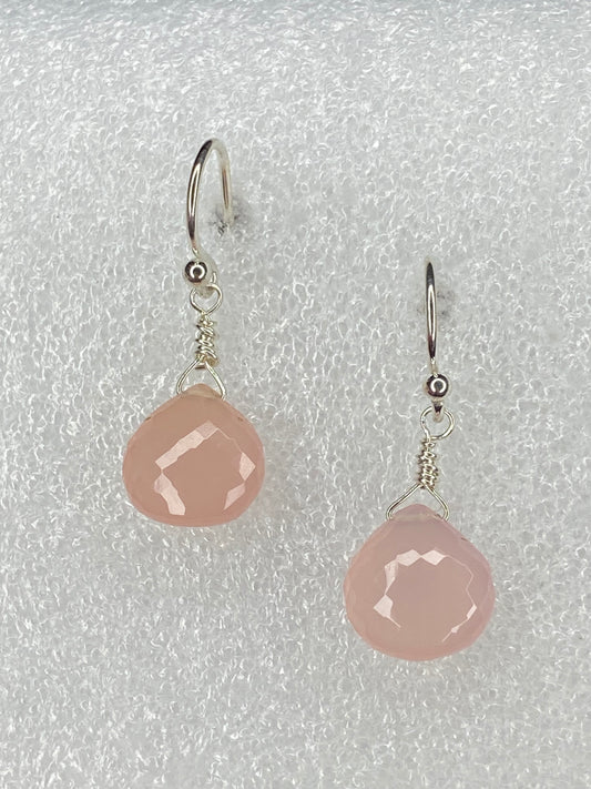 Rose Chalcedony Heart Briolette Earrings