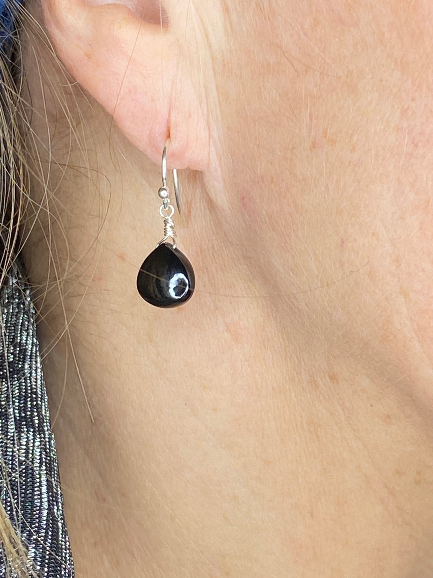 Black Spinel Heart Briolette Earrings