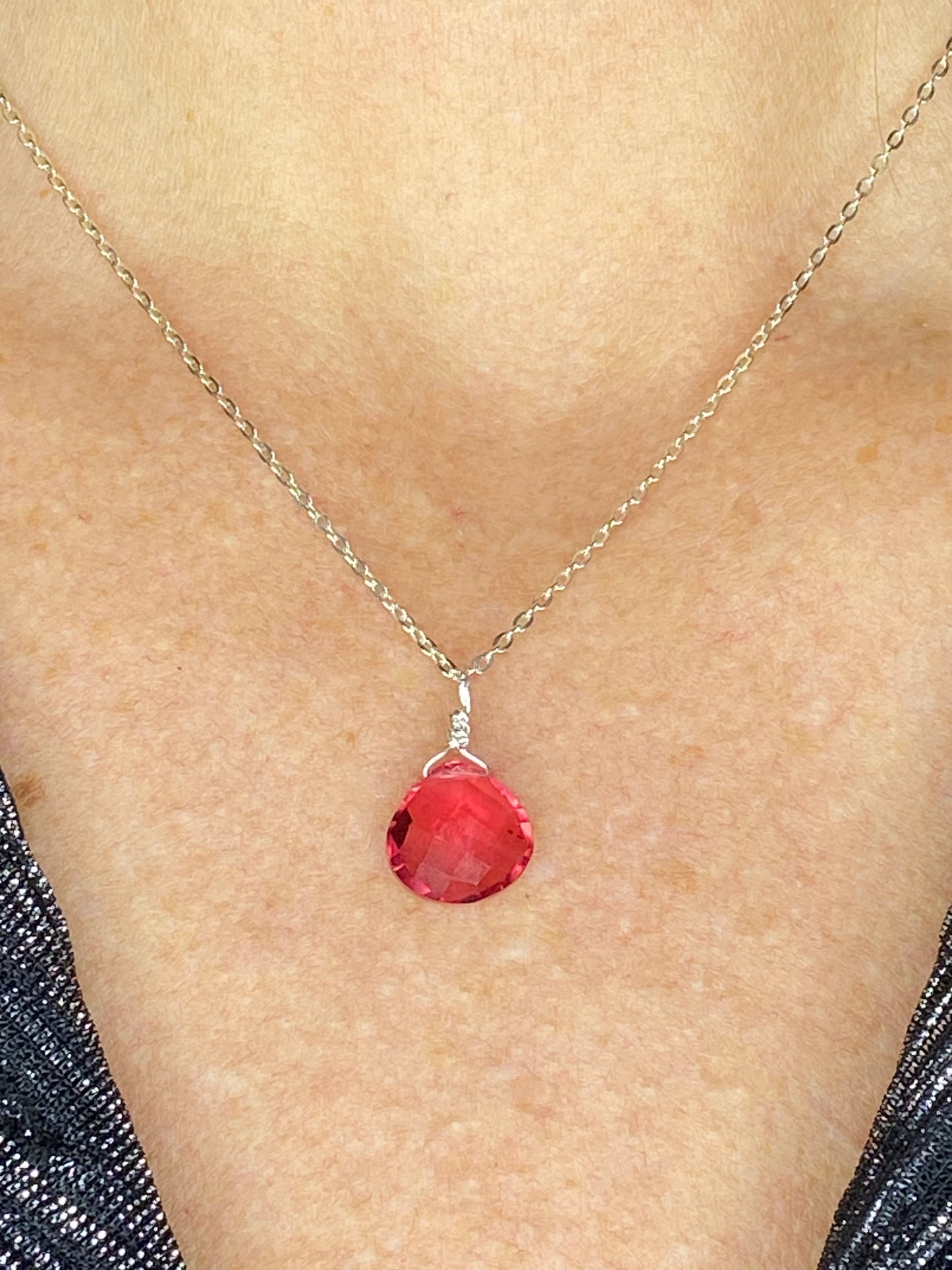 Hot Pink Heart Briolette Necklace