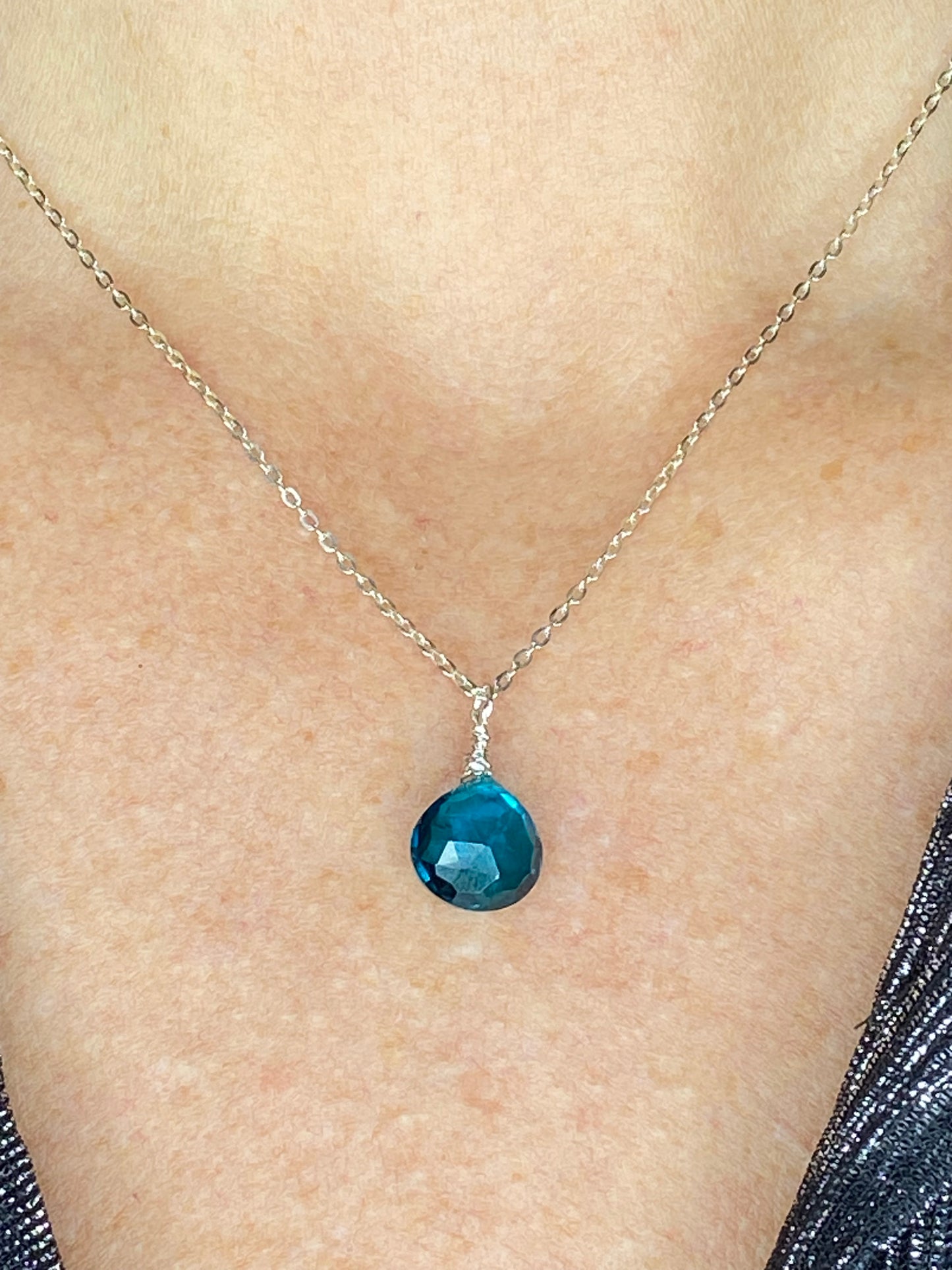Peacock Blue Heart Briolette Necklace