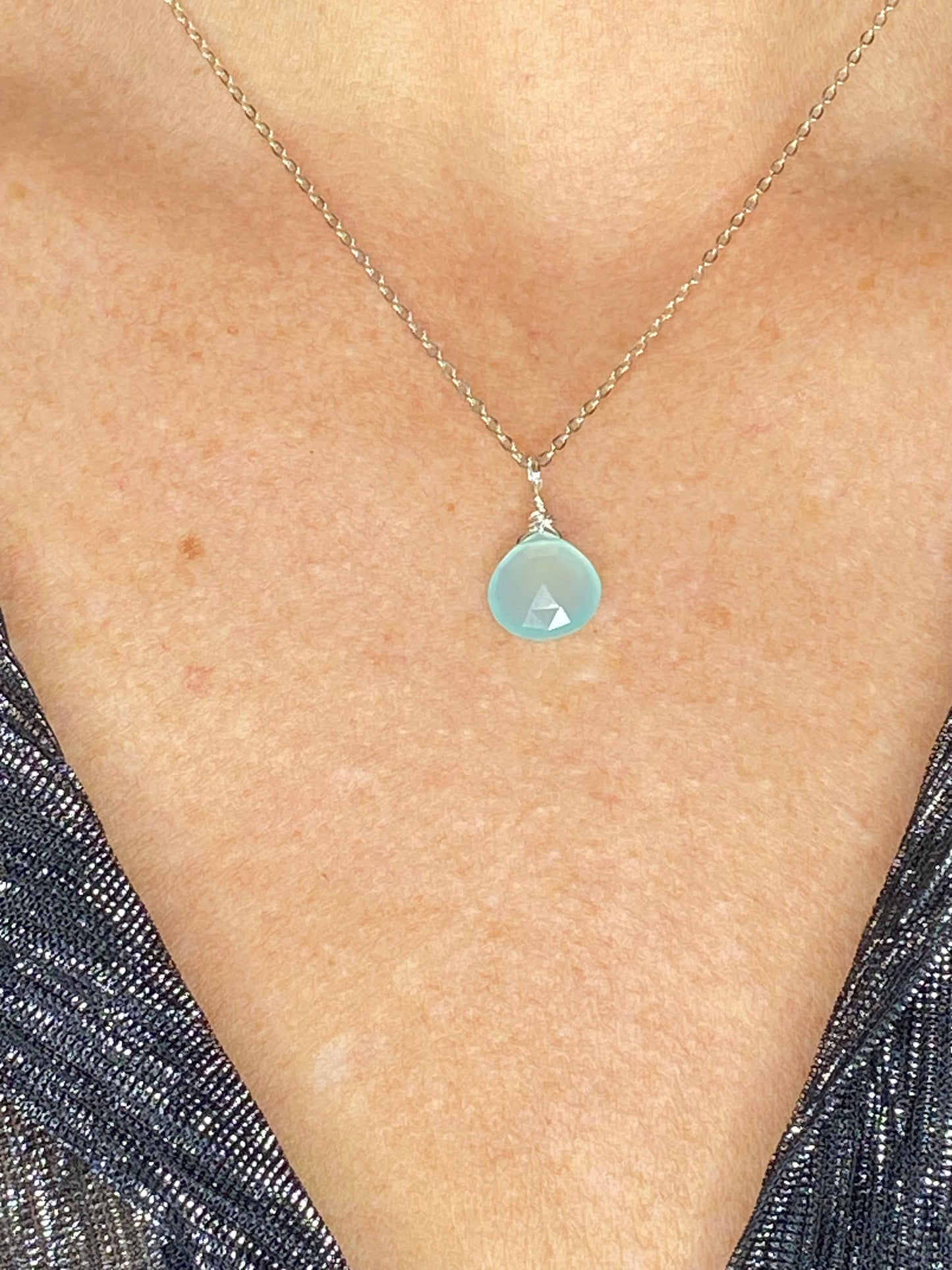 Aqua Chalcedony Heart Briolette Necklace