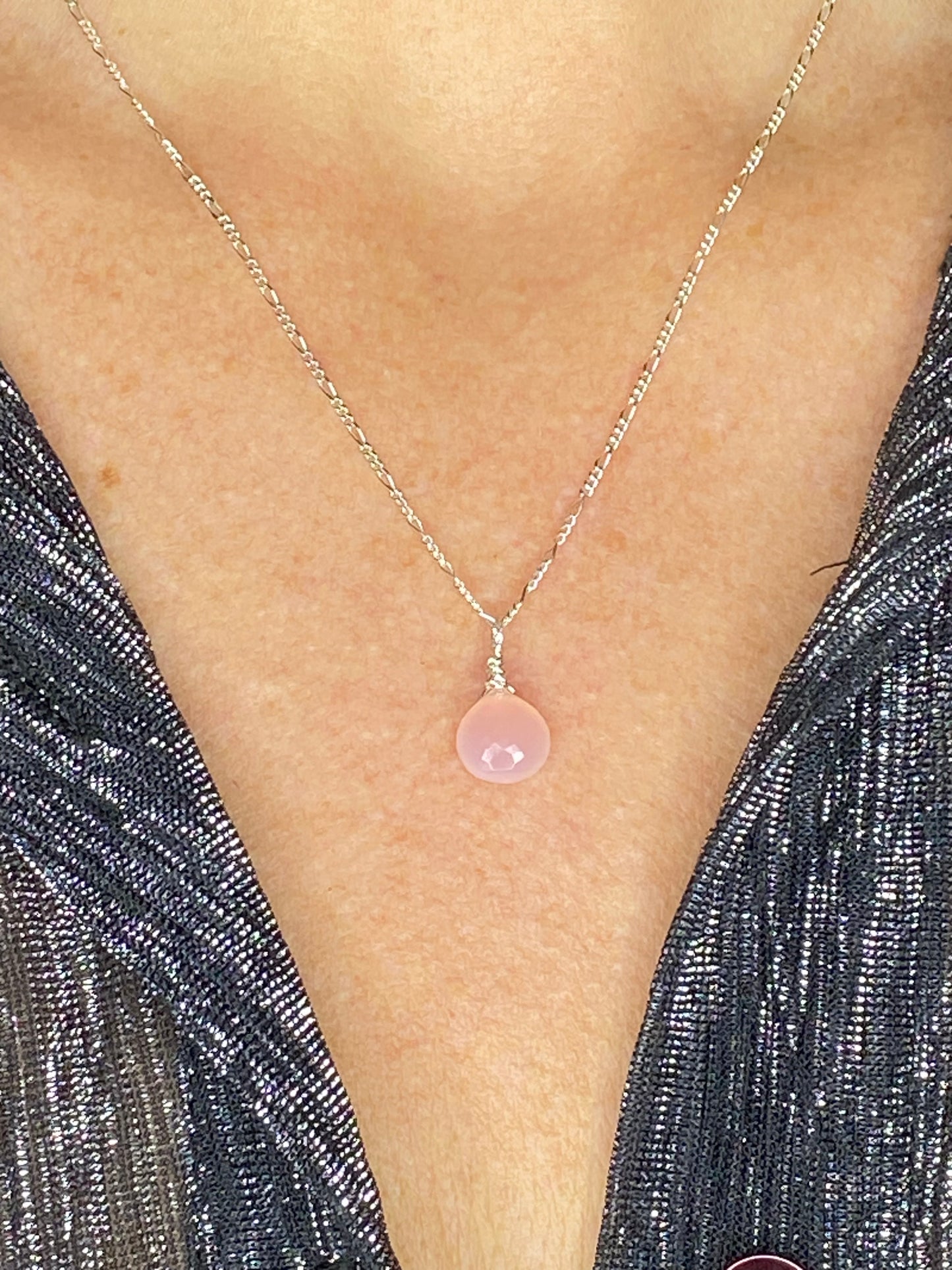 Rose Chalcedony Heart Briolette Necklace