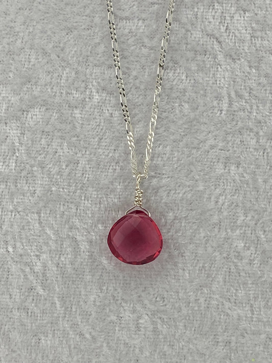 Hot Pink Heart Briolette Necklace