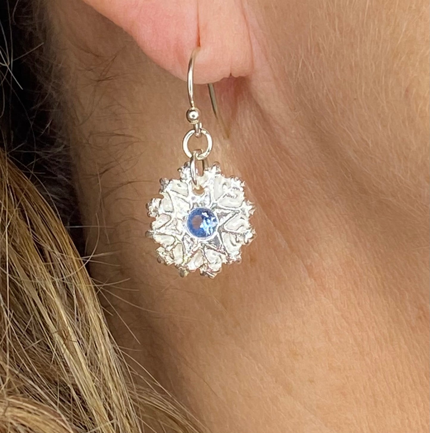 Snowflake Round Earrings -Light Blue