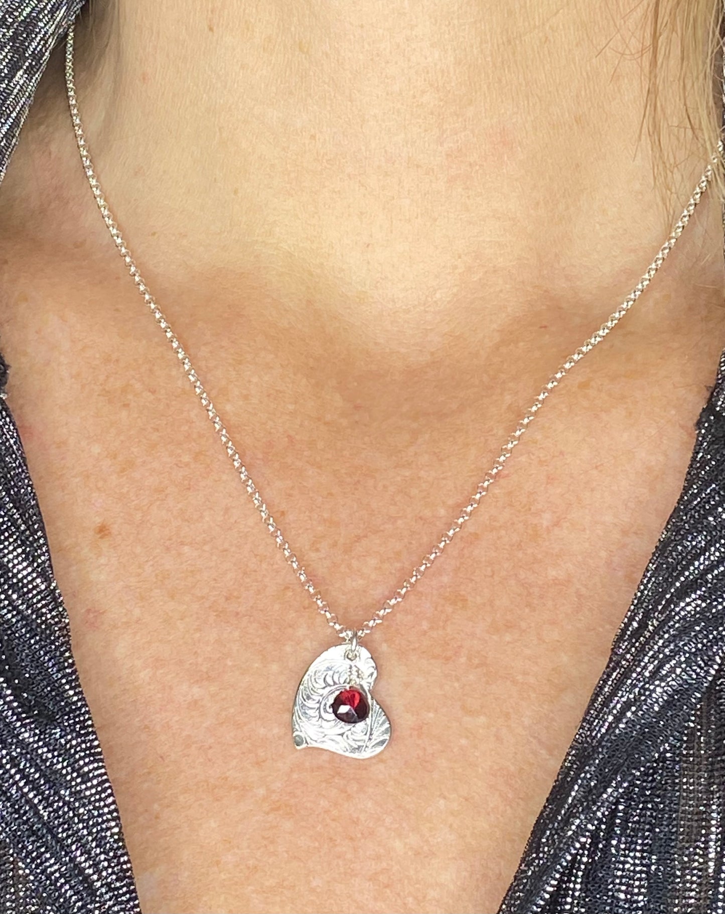 Heart Plume and Garnet Necklace
